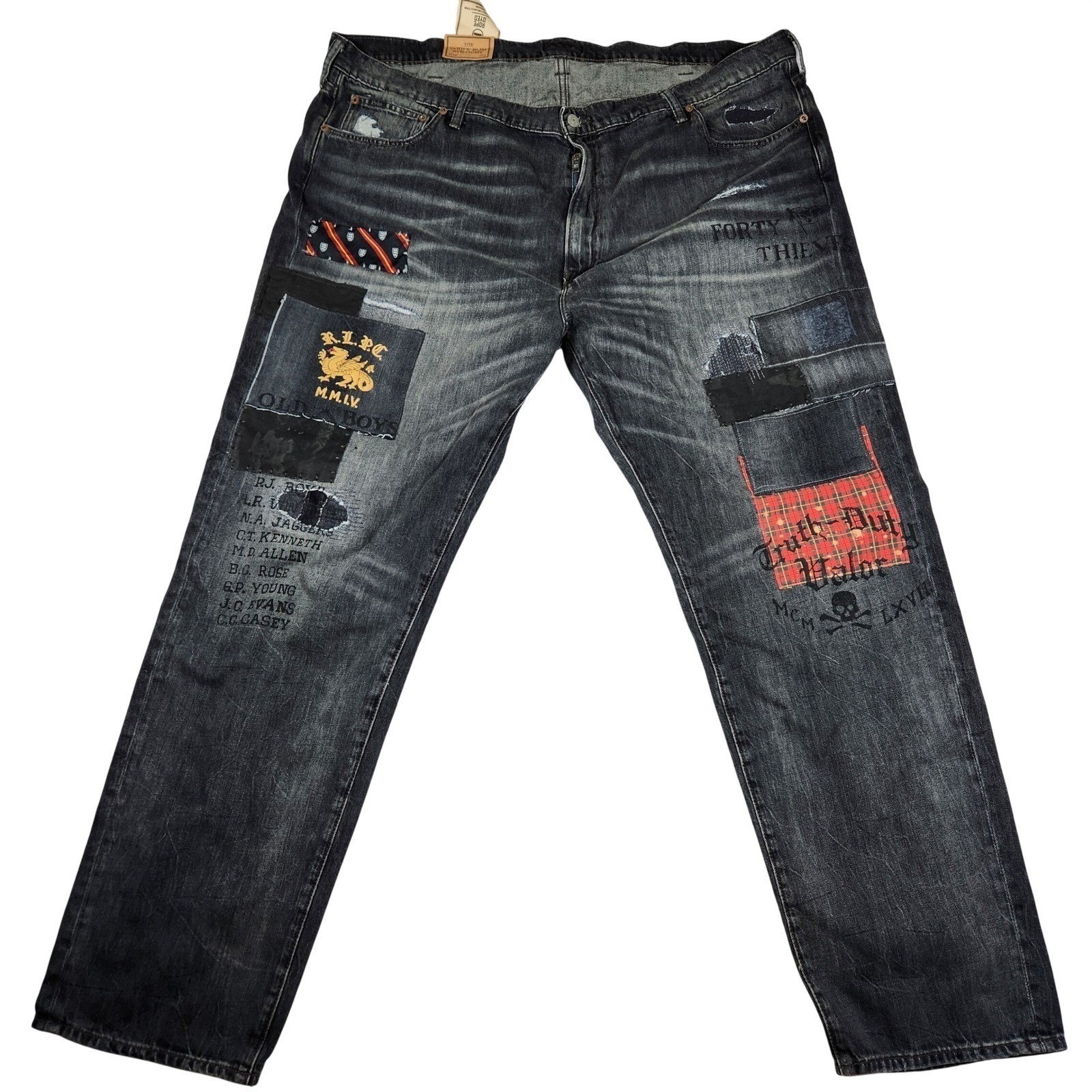 Polo Ralph Lauren Varick Slim Straight Patchwork Jeans Nwt 46bx32 Distressed Nwt